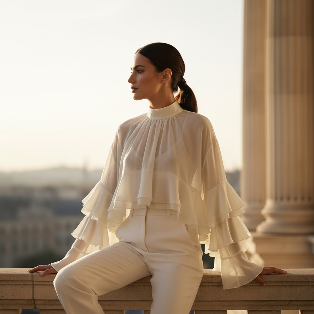Blusa ruffle - seduta sul balcone
