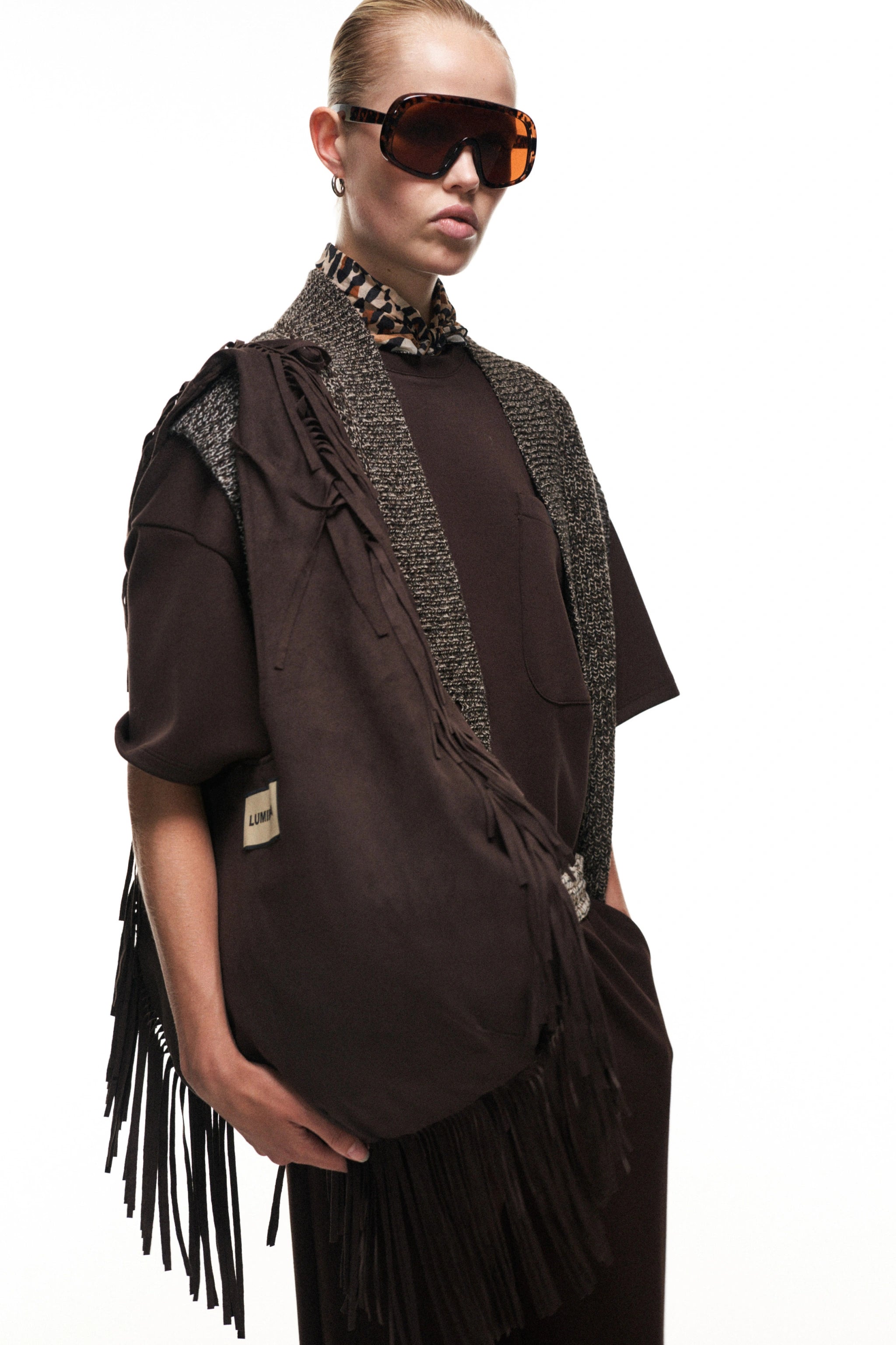 BORSA SCAMOSCIATA CON FRANGE BY LUMINA