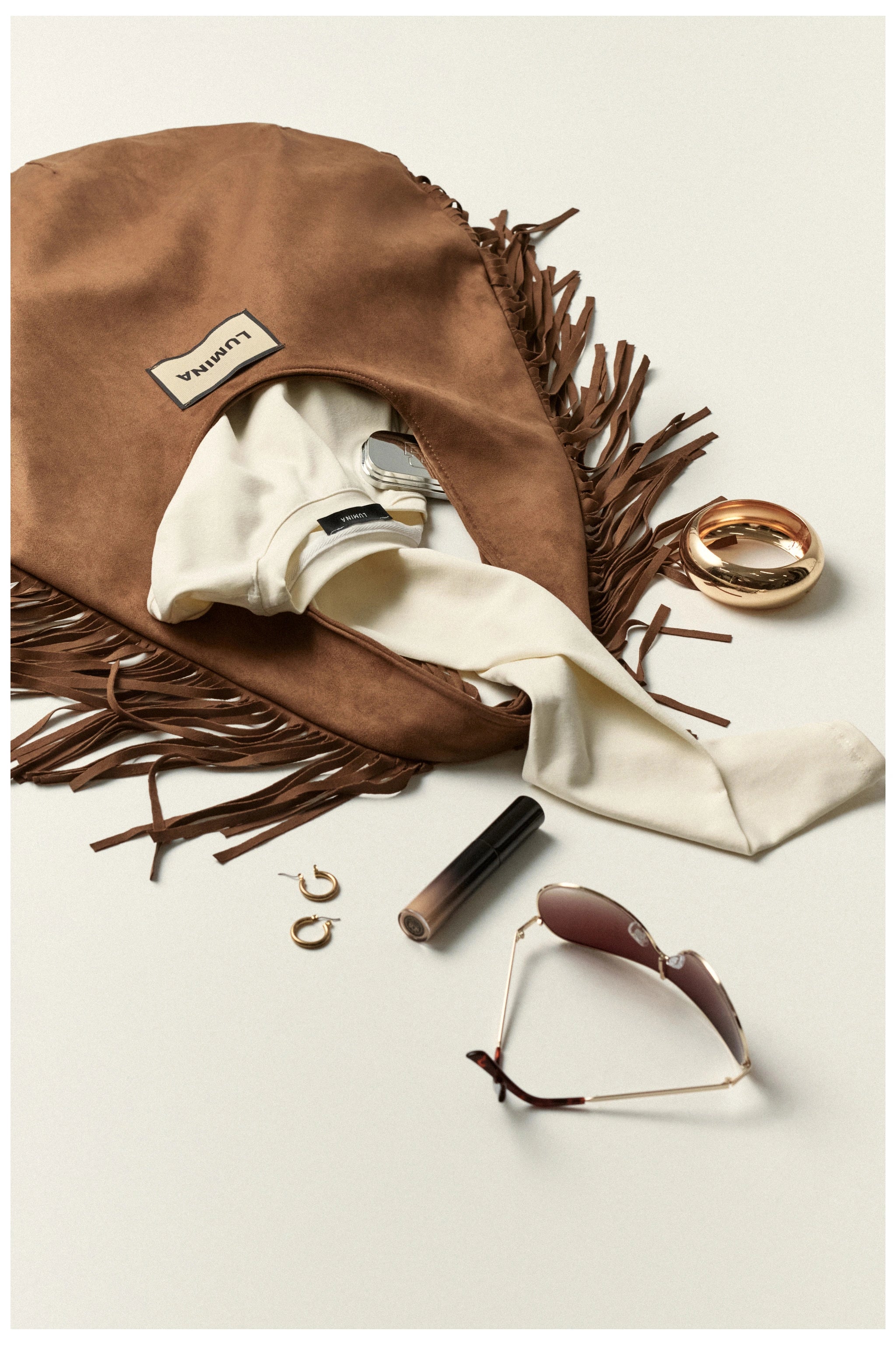 BORSA SCAMOSCIATA CON FRANGE BY LUMINA