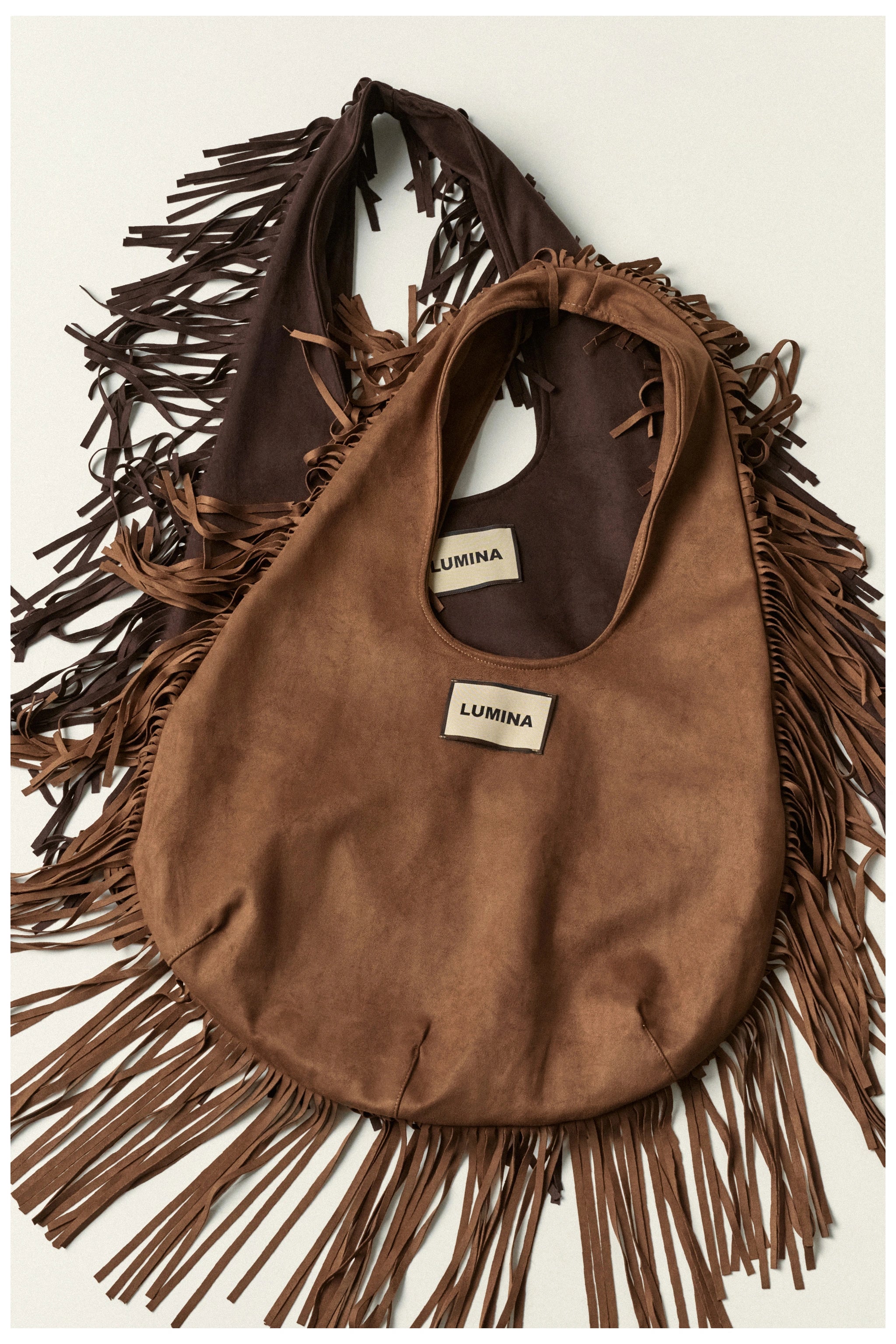 BORSA SCAMOSCIATA CON FRANGE BY LUMINA