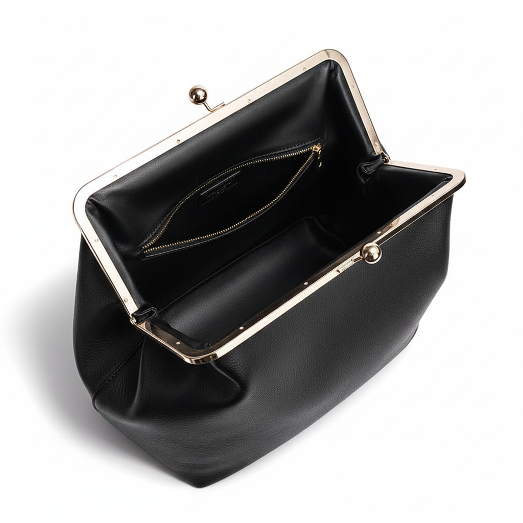 Borsa nera aperta - interno nero su sfondo bianco