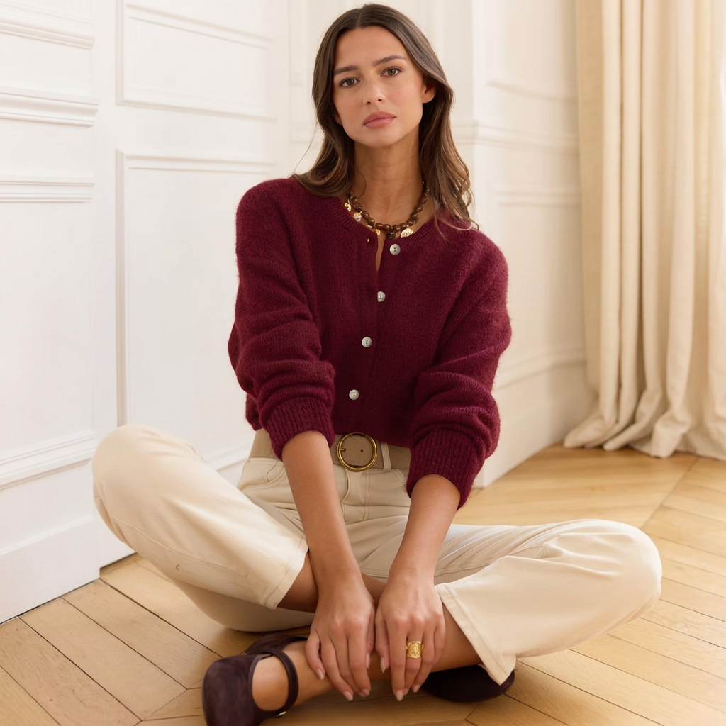 Cardigan bordeaux in formato quadrato 1:1