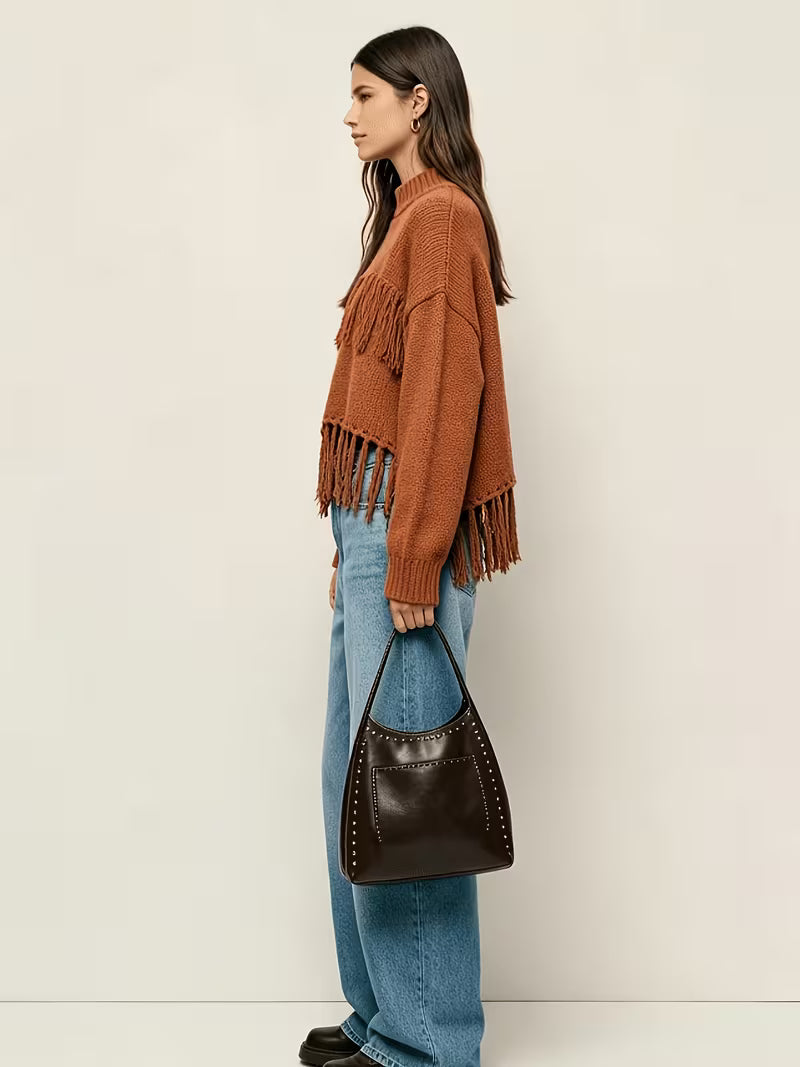 MAGLIA TERRACOTTA CON FRANGE