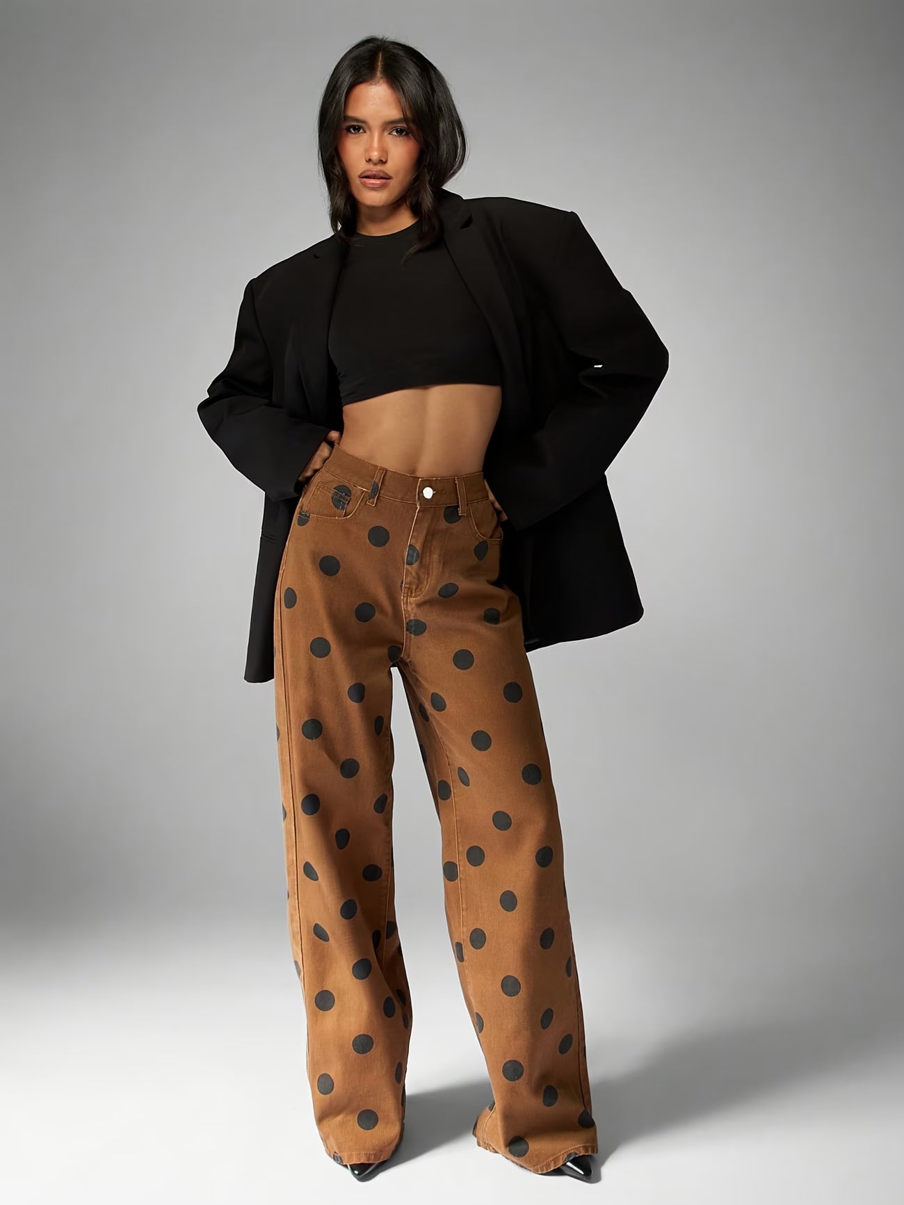 PANTALONI DENIM A POIS