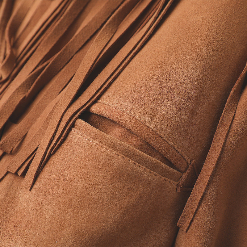 GIUBBINO IN PELLE SCAMOSCIATA CON FRANGE