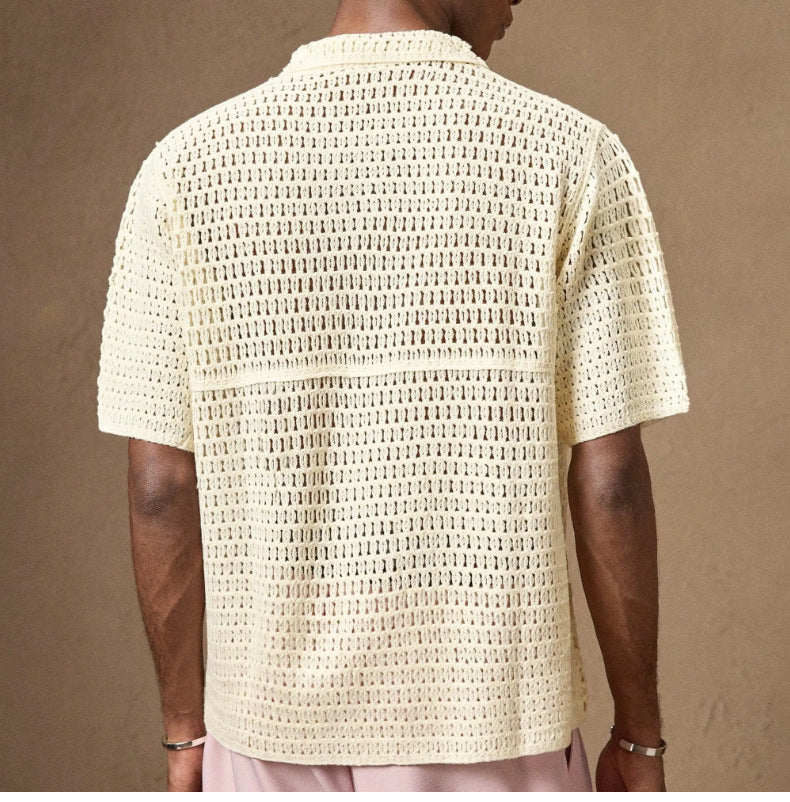 CAMICIA IN MAGLIA TRAFORATA CON RICAMI