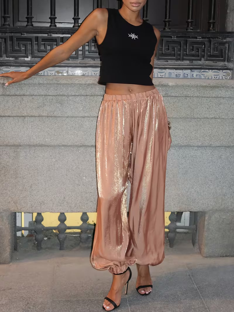 PANTALONE HAREM METALLIZZATO