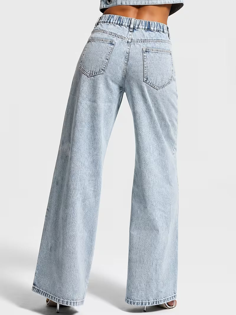 JEANS WIDE LEG CON OCCHIELLI METALLICI