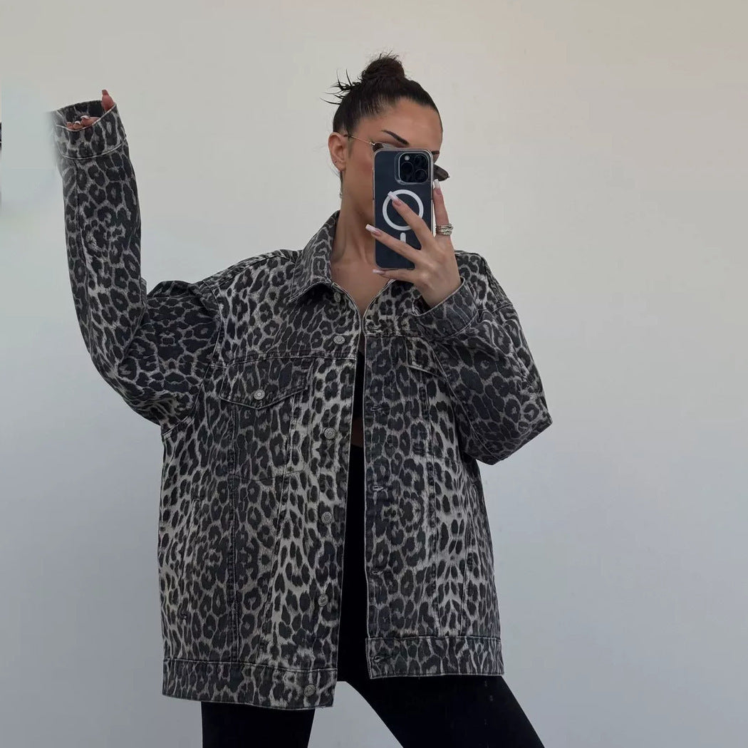 GIUBBINO OVER IN DENIM ANIMALIER