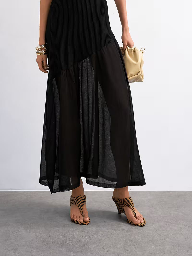 VESTITO LUNGO IN MAGLIA E TULLE