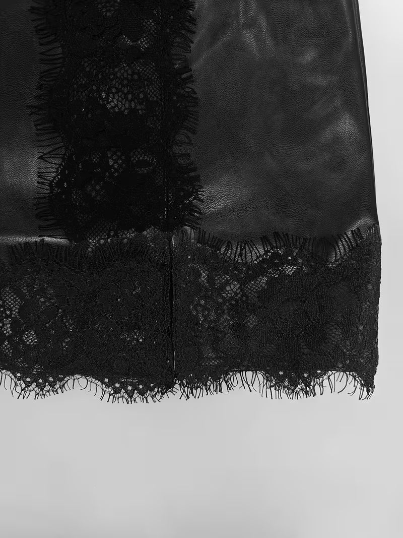 MINIGONNA EFFETTO PELLE CON PIZZO