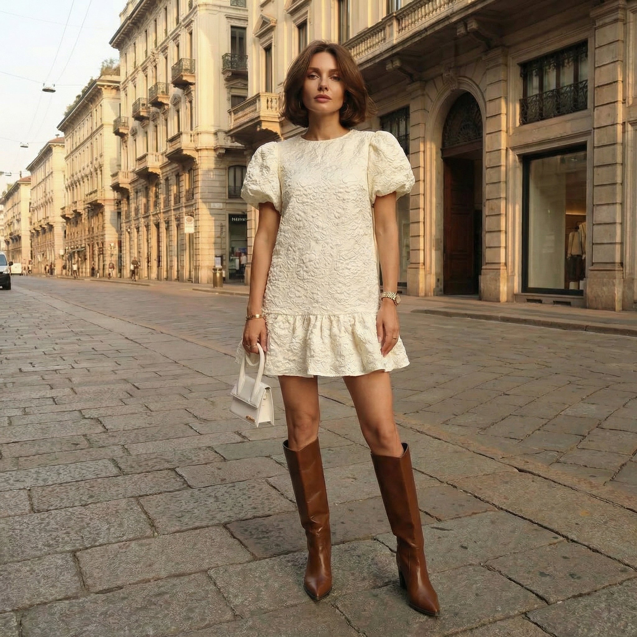 VESTITO IN TESSUTO JACQUARD RICAMATO