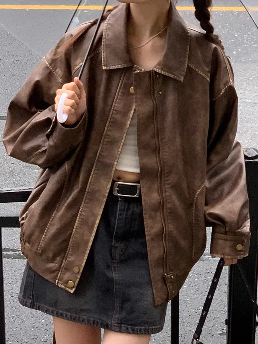 OVERSIZED BOMBER IN AGED ECO-LEATHER