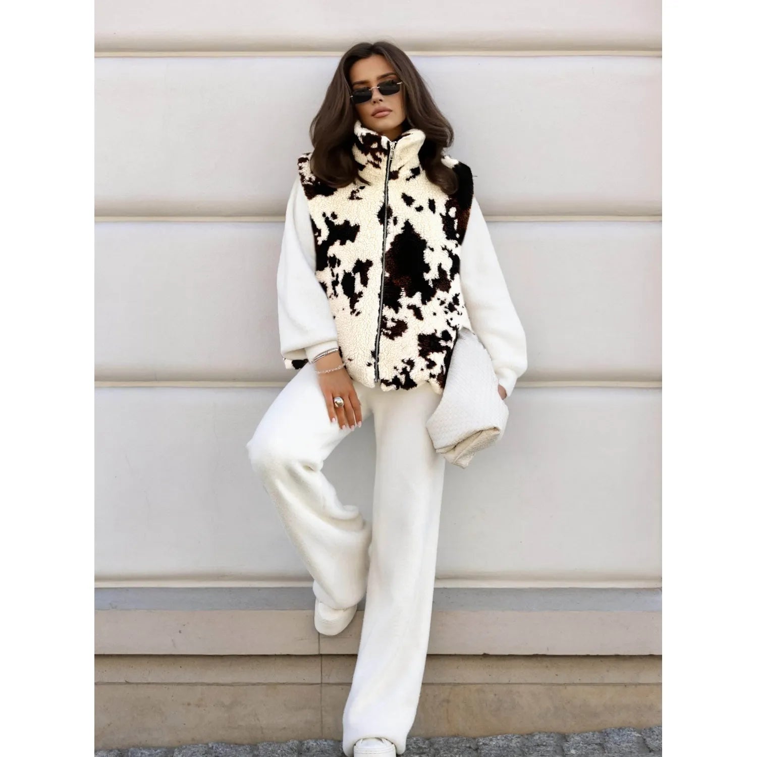 GILET IN SHERPA STAMPA COW