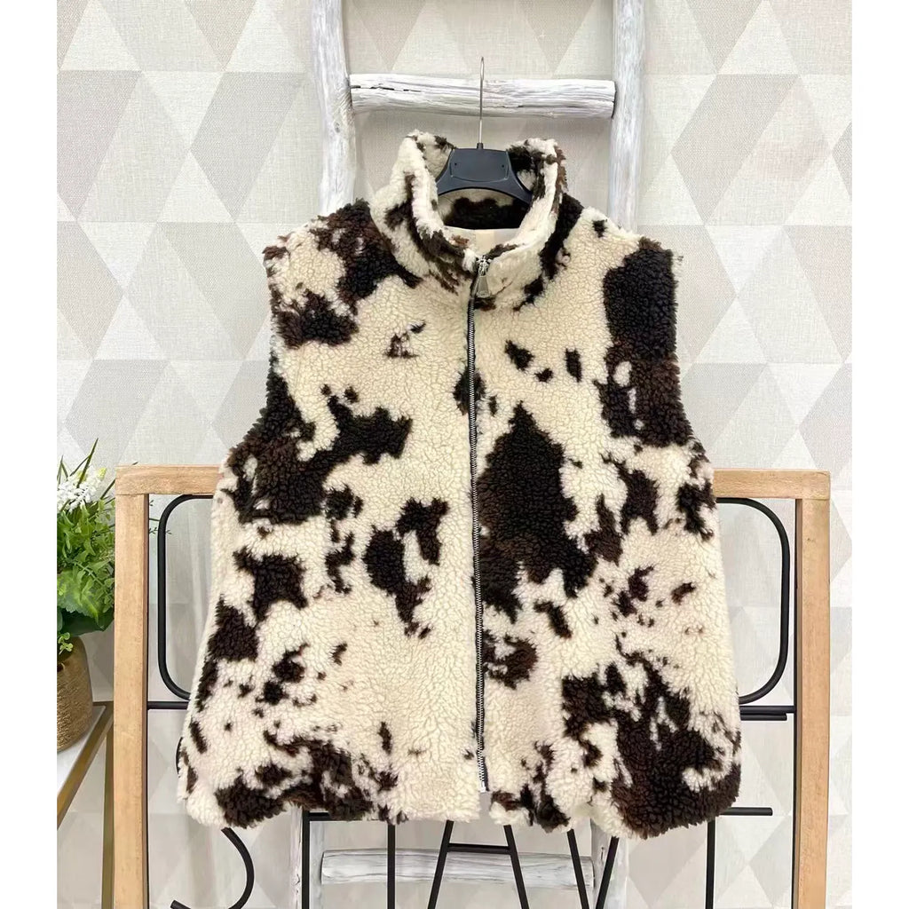 GILET IN SHERPA STAMPA COW