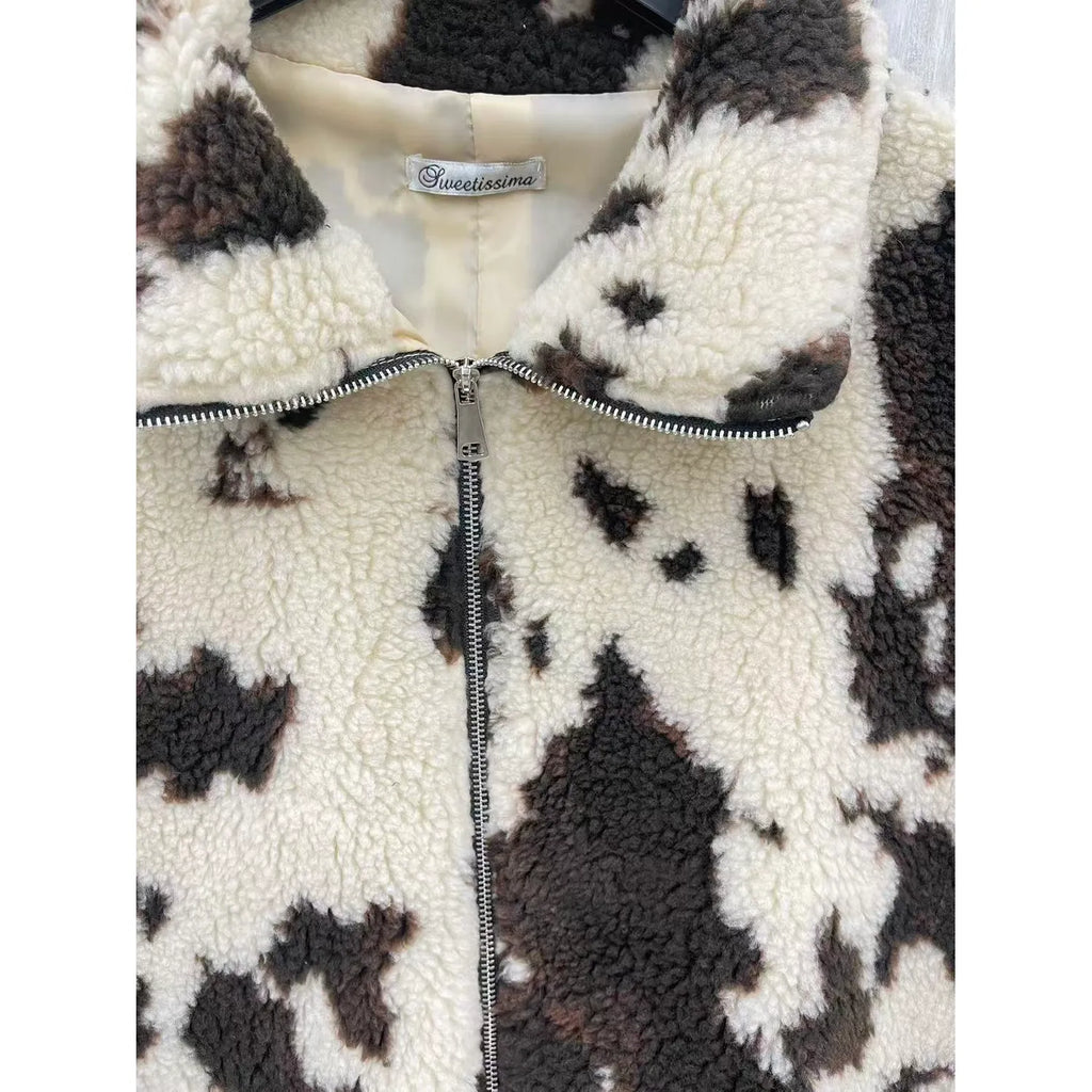 GILET IN SHERPA STAMPA COW