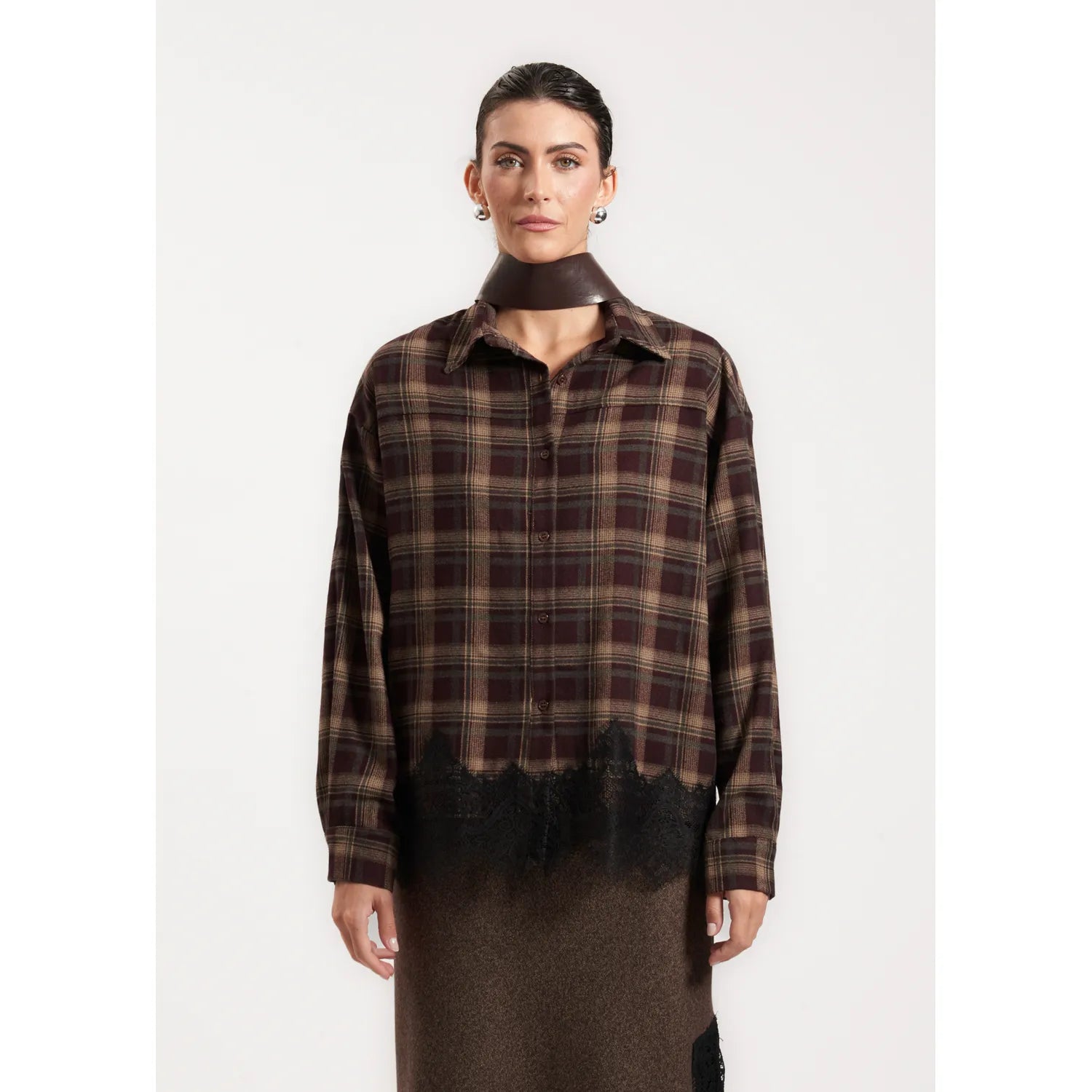 CAMICIA A SCACCHI CON PIZZO