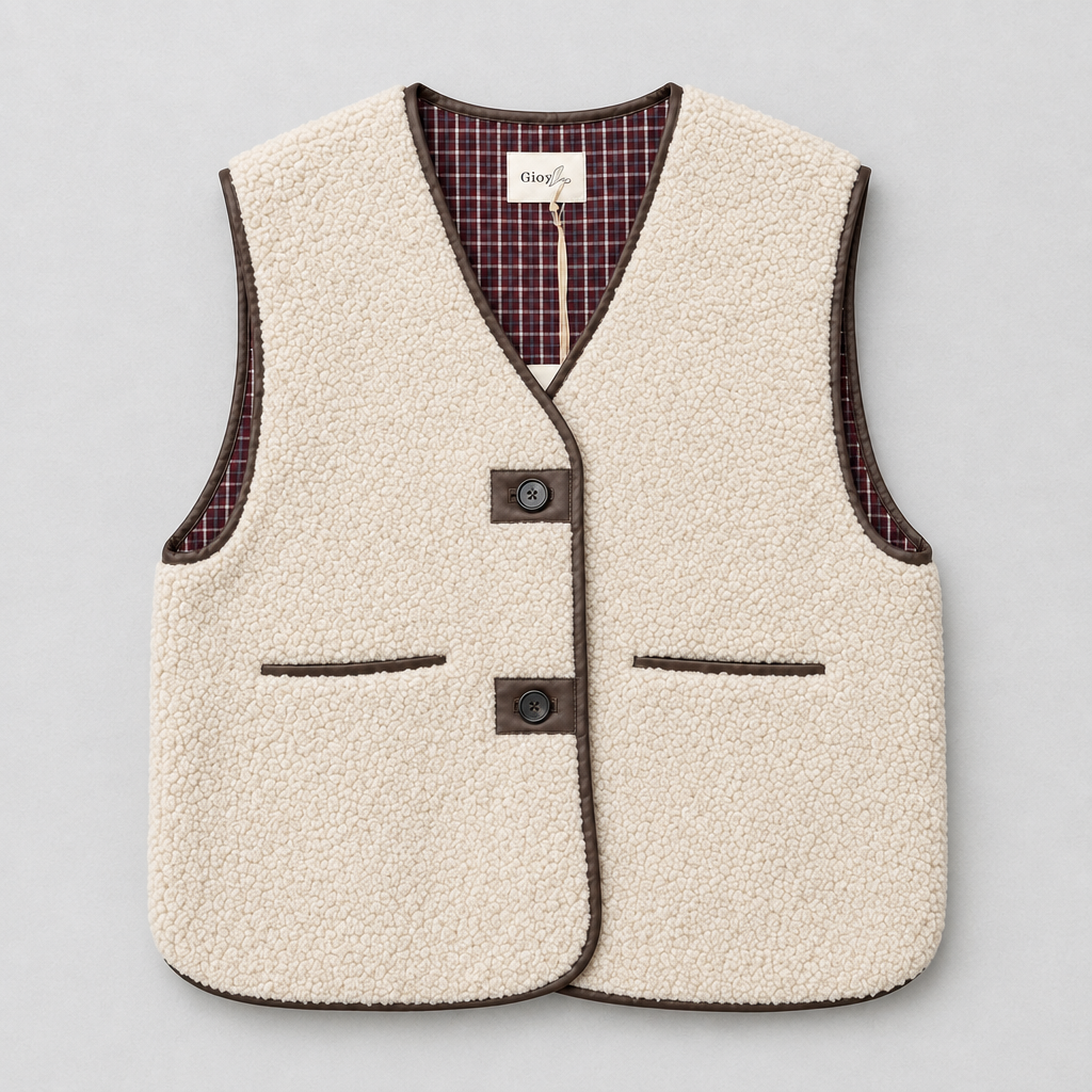 Gilet color panna con interno a quadri