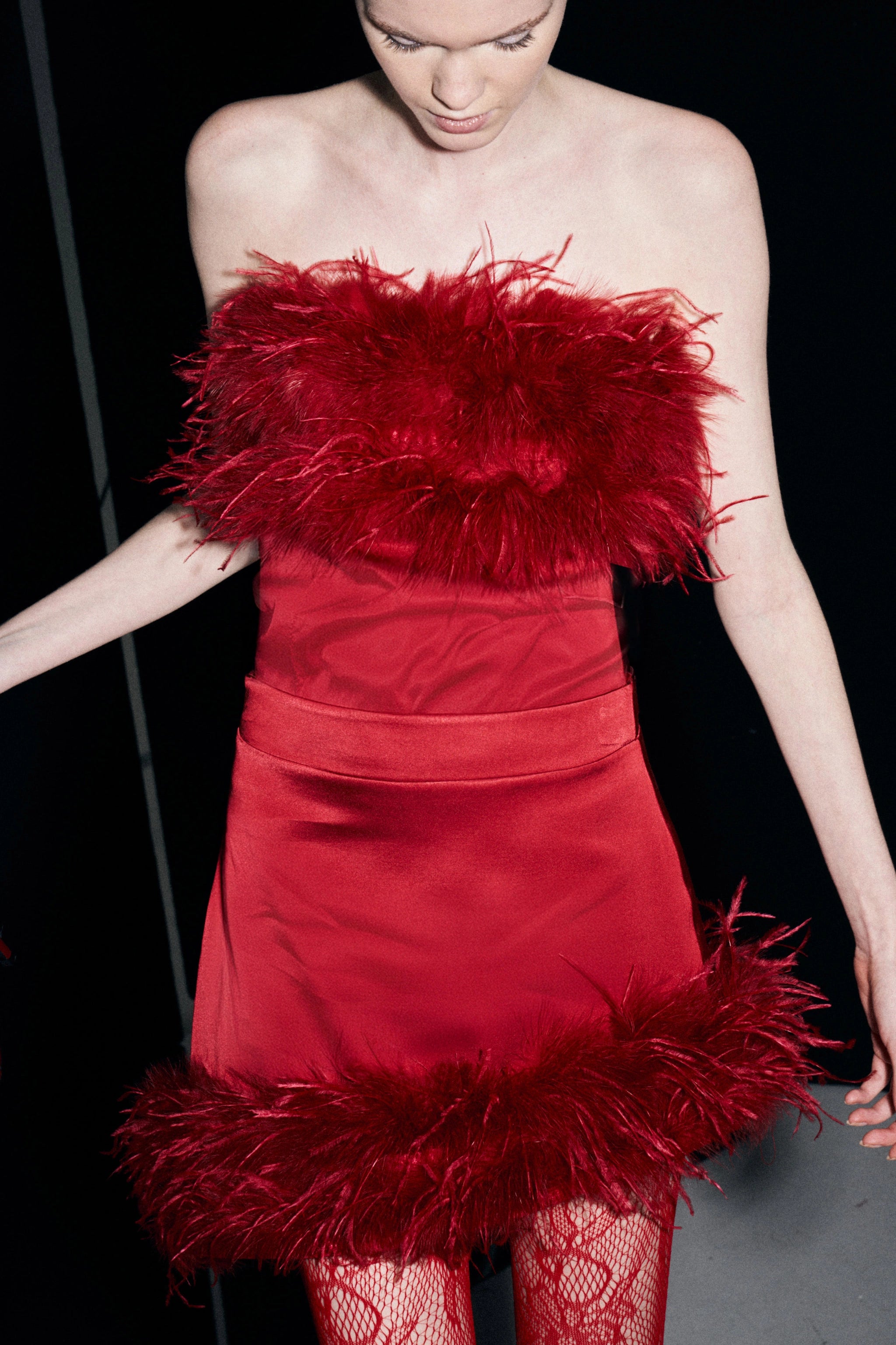 GONNA SATINATA CON PIUME BY LUMINA