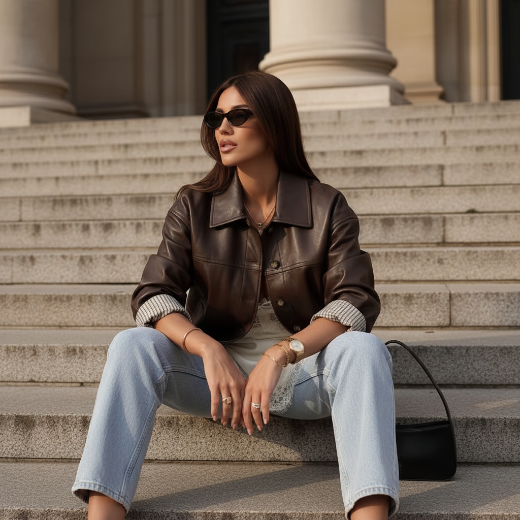 Leather Jacket - Sitting on Steps
