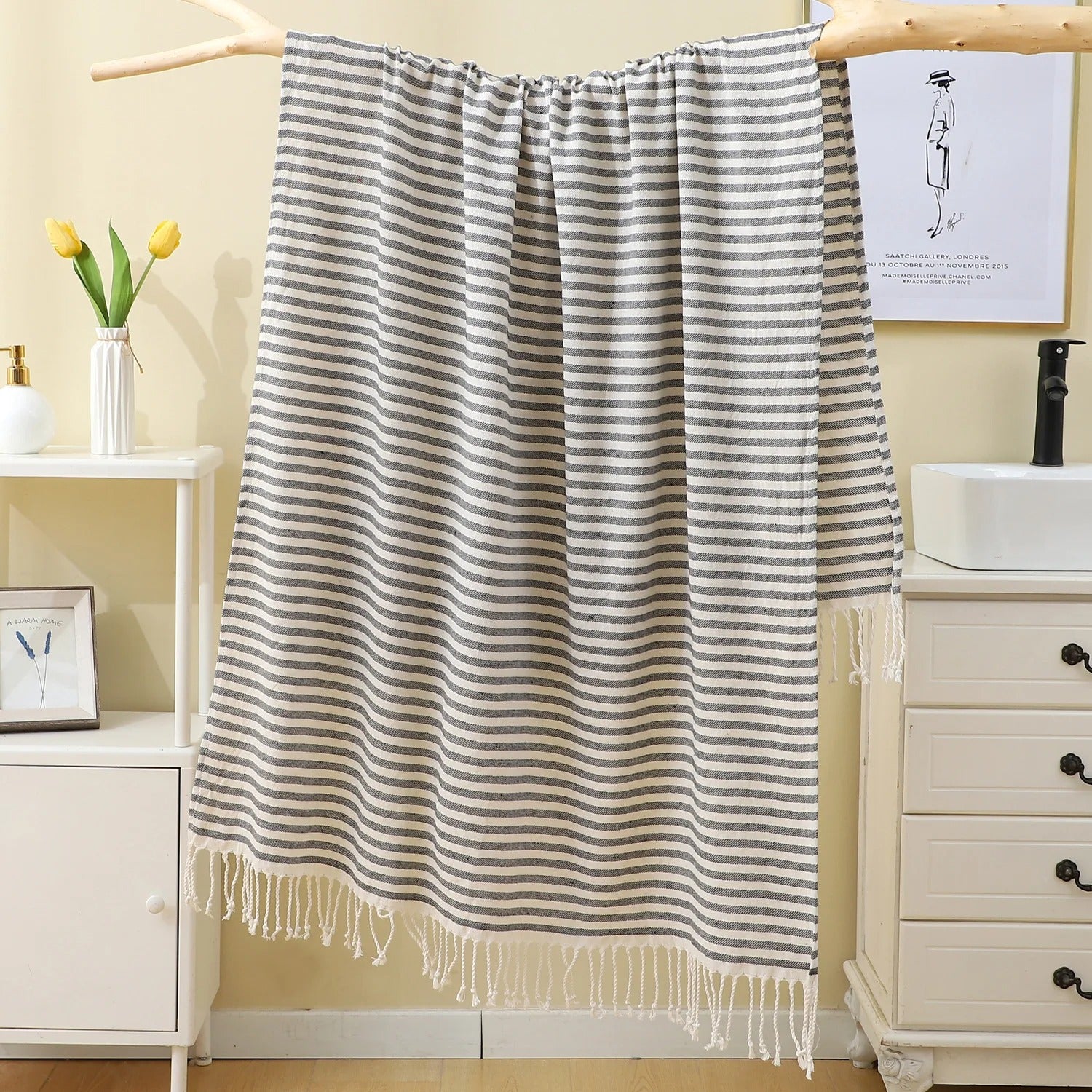 TELO MARE COTONE RIGHE E FRANGE