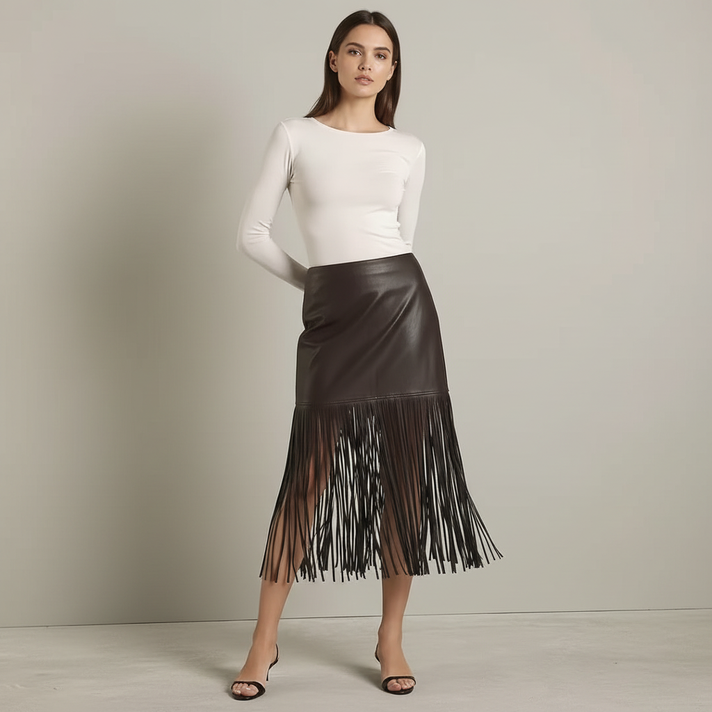 Modella con gonna frange leather