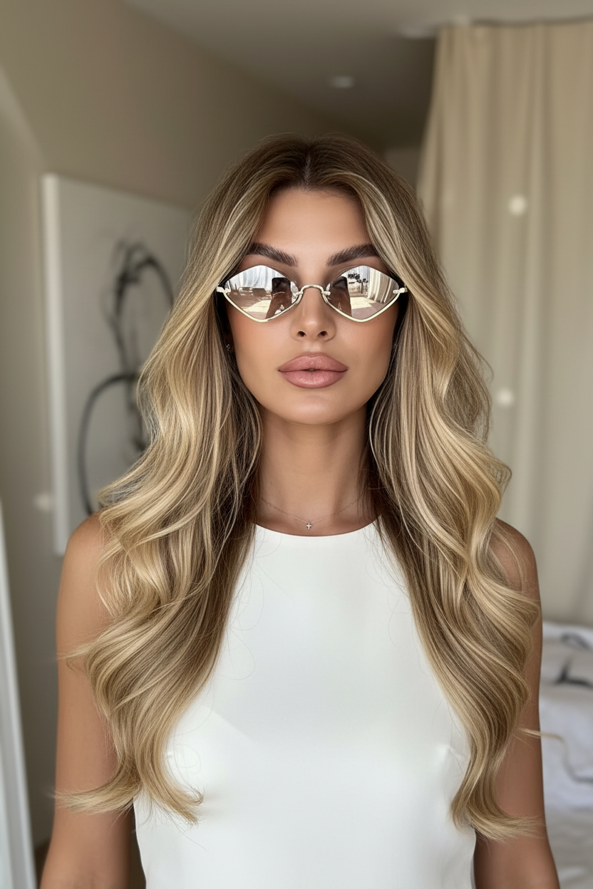 Modella posa frontale