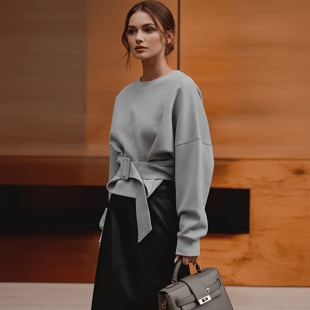Modella tre quarti con viso e bag
