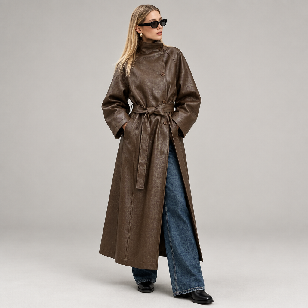 Nuova foto 1:1 figura intera con trench in pelle