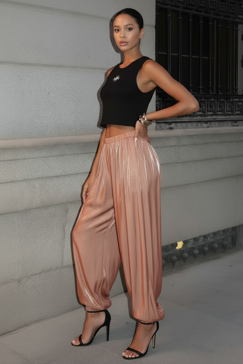 PANTALONE HAREM METALLIZZATO