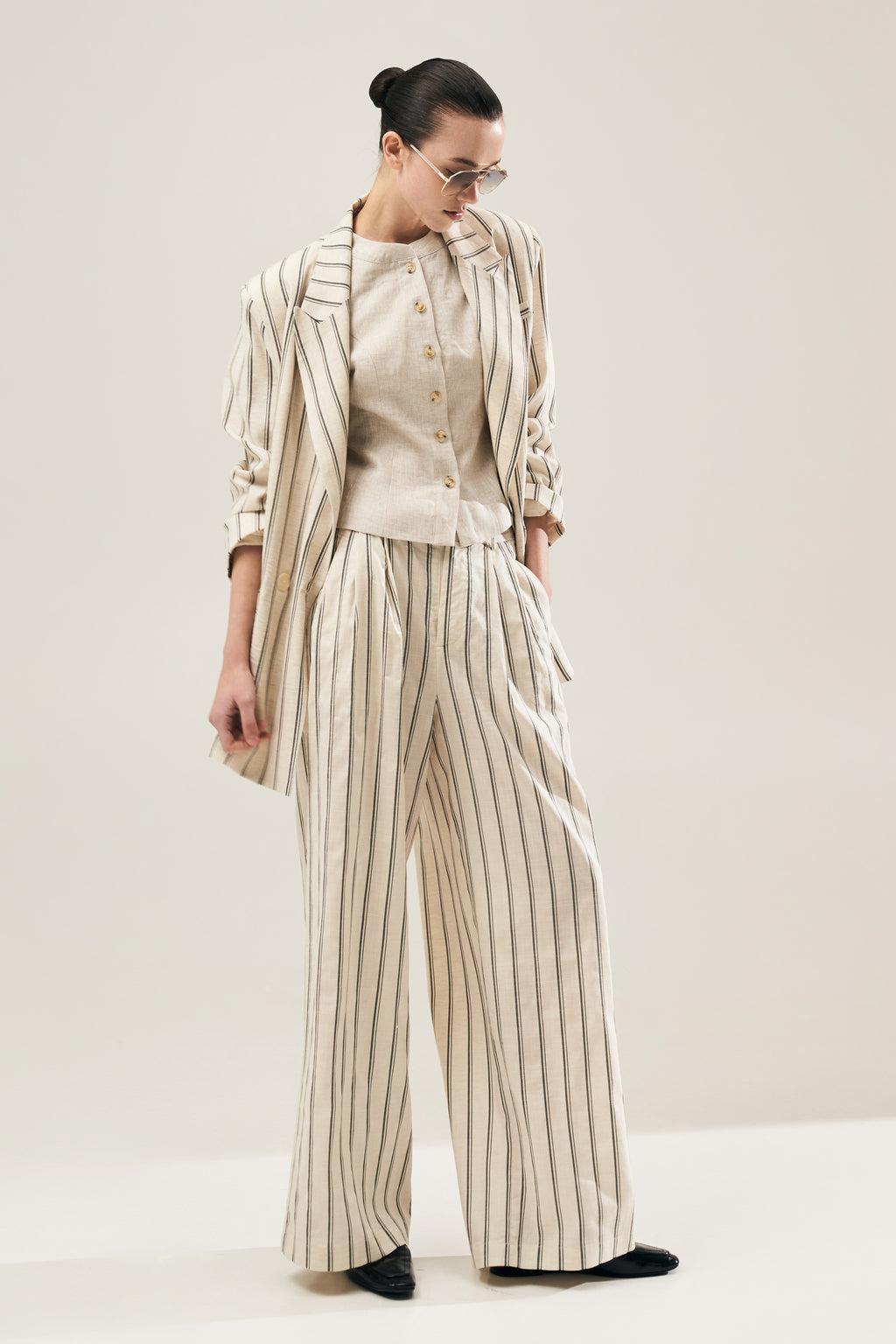 PANTALONI A RIGHE IN LINO by Lumina