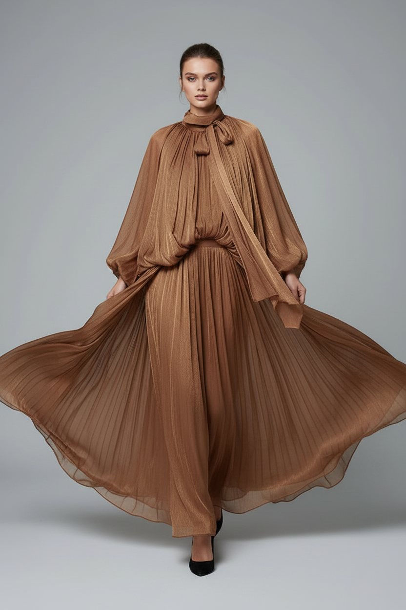 MAXI DRESS IN CHIFFON METALLIZZATO