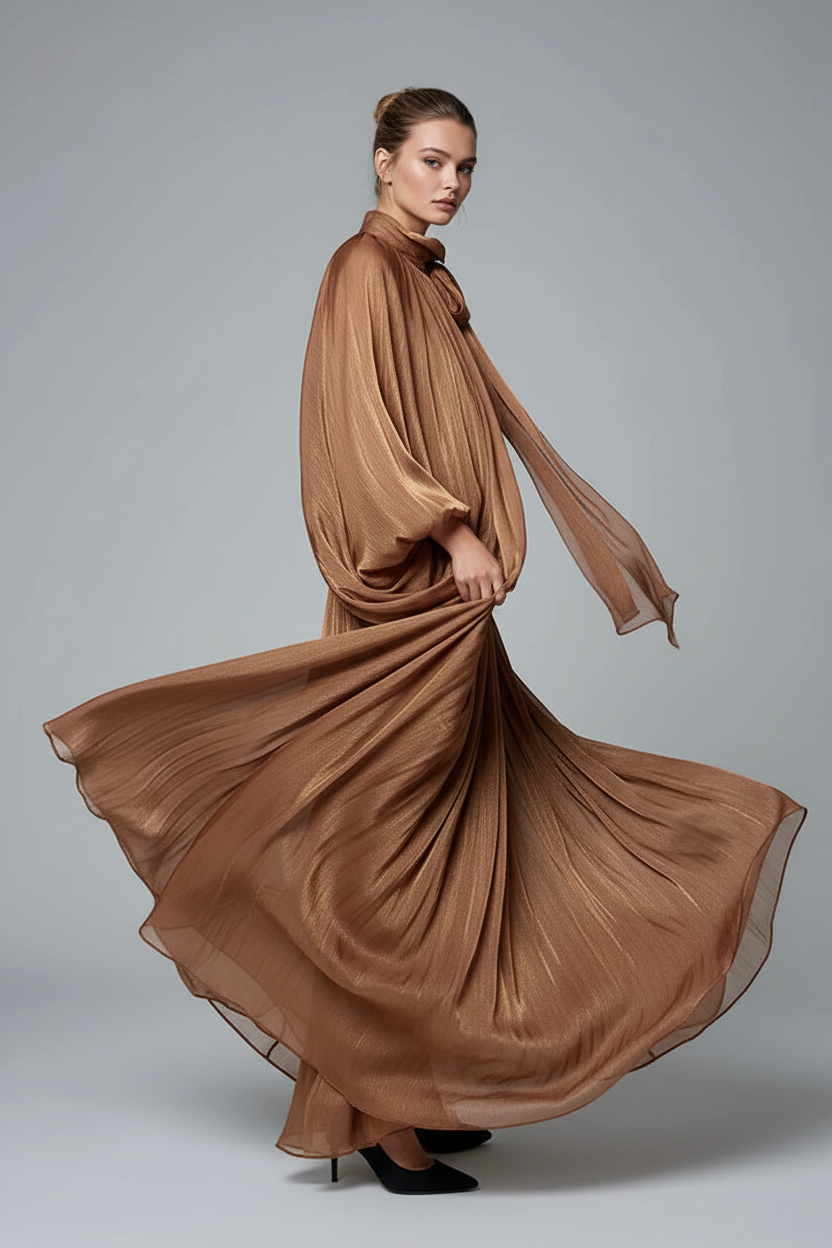 MAXI DRESS IN CHIFFON METALLIZZATO