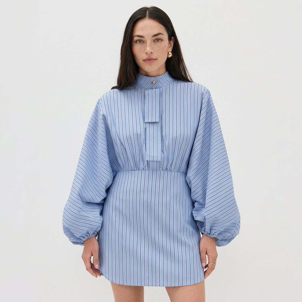 Primo piano del vestito a righe azzurre