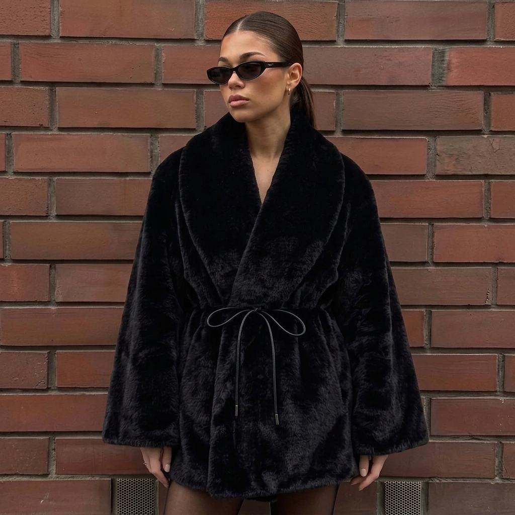 Primo piano della pelliccia con la modella dei primi scatti