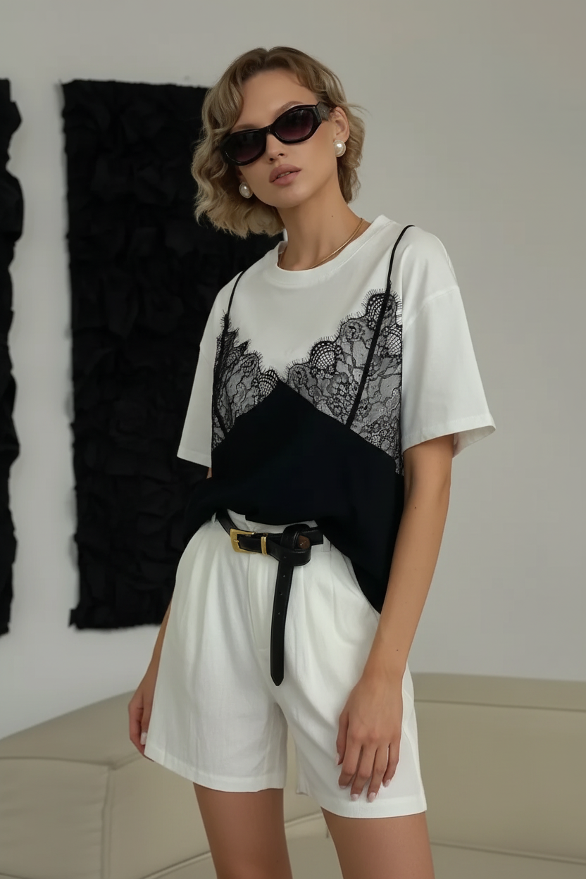 T-SHIRT CON CANOTTA LINGERIE