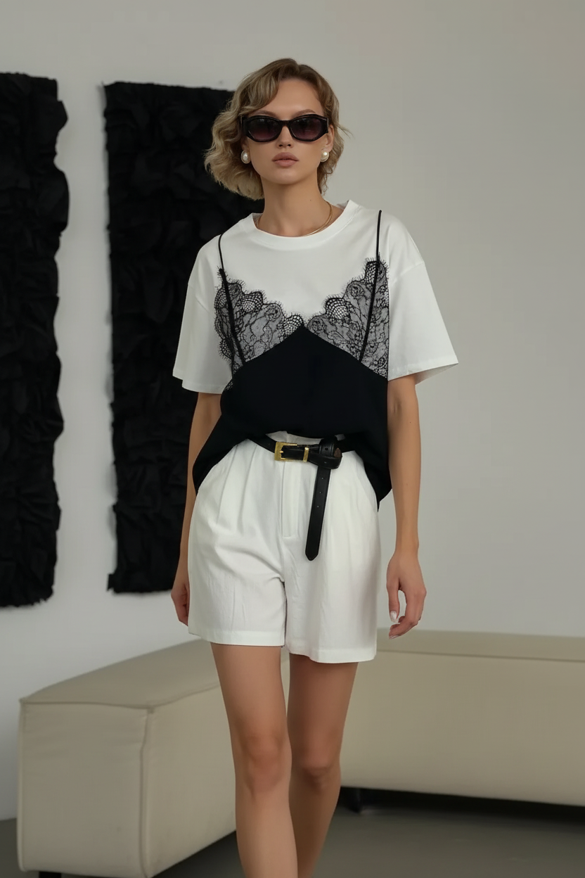 T-SHIRT CON CANOTTA LINGERIE