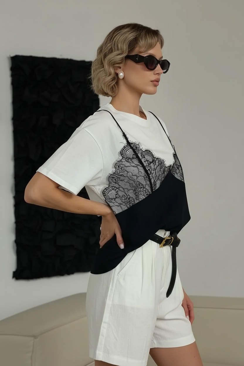 T-SHIRT CON CANOTTA LINGERIE